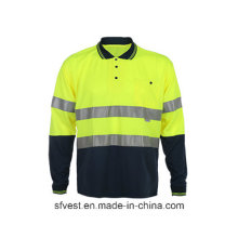 Safety Long Sleeve Polo Shirt with High Visible Reflective Tape